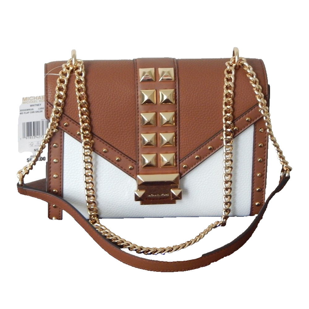 MICHAEL KORS WHITNEY Flap Studded Two-Tone MD Chain Shoulder Crossbody Bag NWT